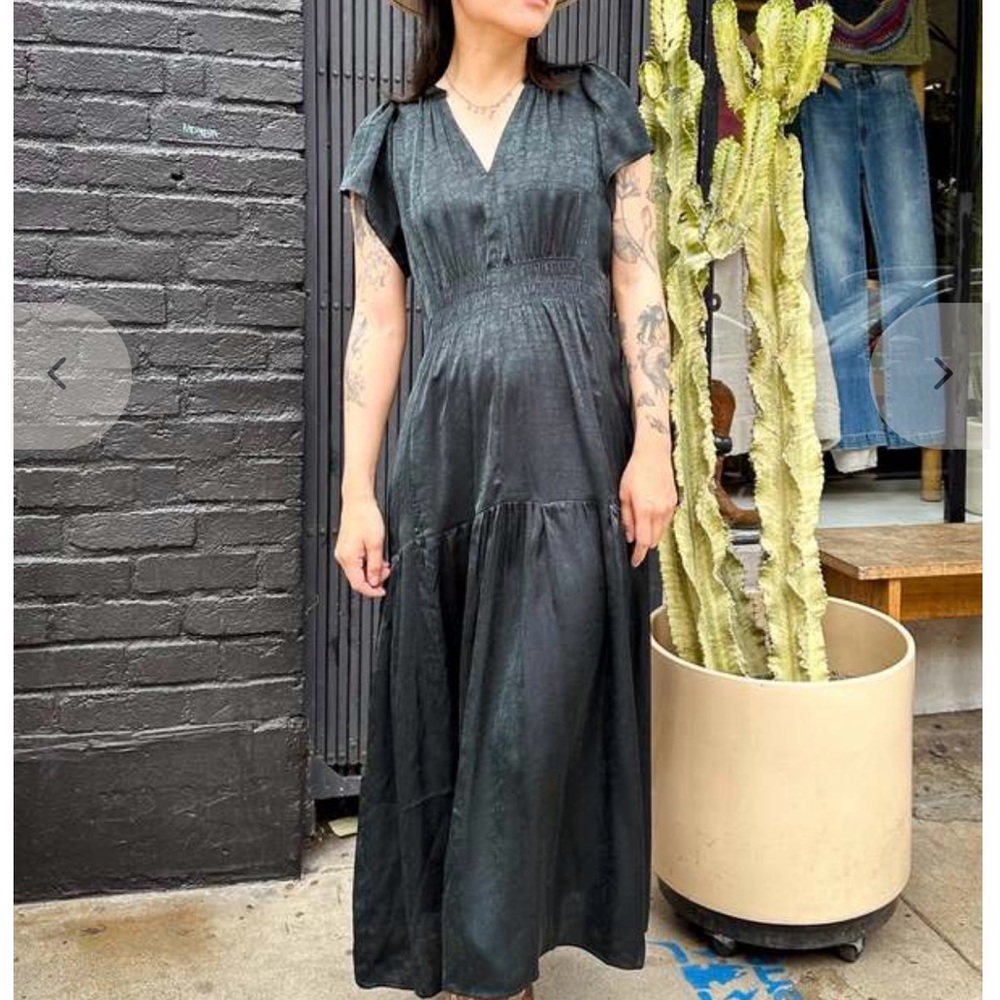 Black V-Neck Maxi Dress Flutter Sleeve Smocked Waist